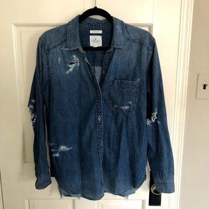 American Eagle Distressed Chambray Shirt - S